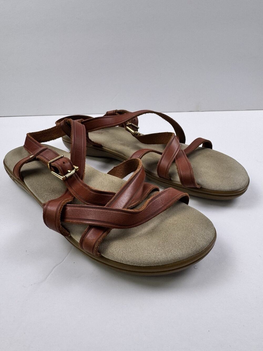 G.H. Bass Sunjuns Brown Leather Strappy Sandals Adjustable Buckles Size 10W